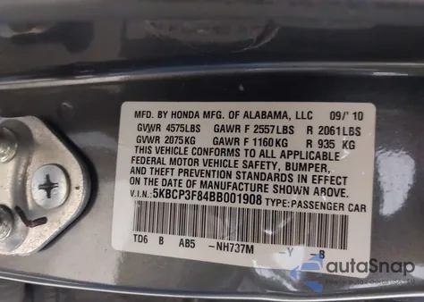 2011 Honda Accord 3.5 Ex-L из США, поврежденный, VIN 5KBCP3F84BB001908